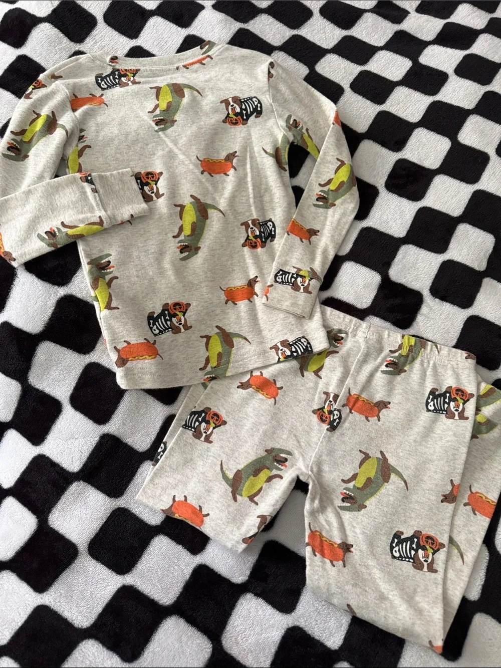 Kids Grey Halloween Dog Print Pajama Set